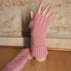 Mitaines 80% Angora Vieux rose
