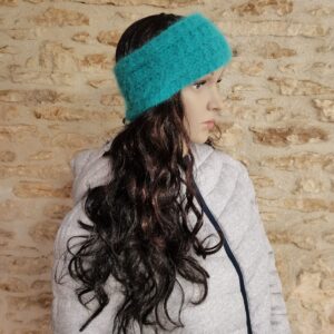 Bandeau cote 1/3 vert chiné 80% Angora tricoté main