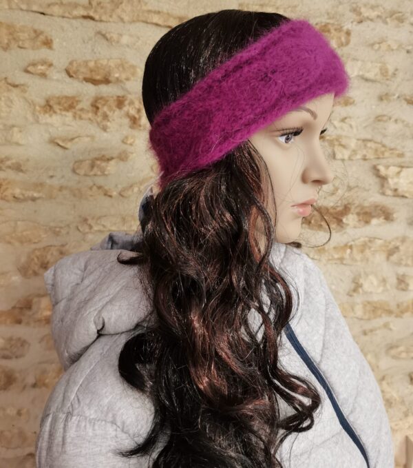 Bandeau Lie de vin 80% Angora tricoté main