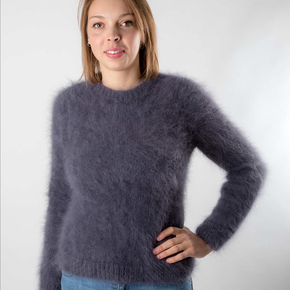 Cagoule Eliott tricot bleu chataigne100% laine